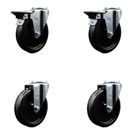 Service Caster 5'' Phenolic Wheel Swivel Bolt Hole Caster Set with 2 Posi Lock Brakes, 4PK SCC-BH20S514-PHR-PLB-2-S-2
